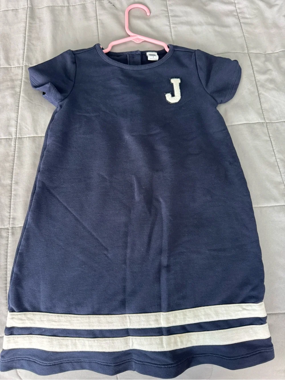 Janie and Jack Navy Knit Dress with White Chenille 'J' Patch
